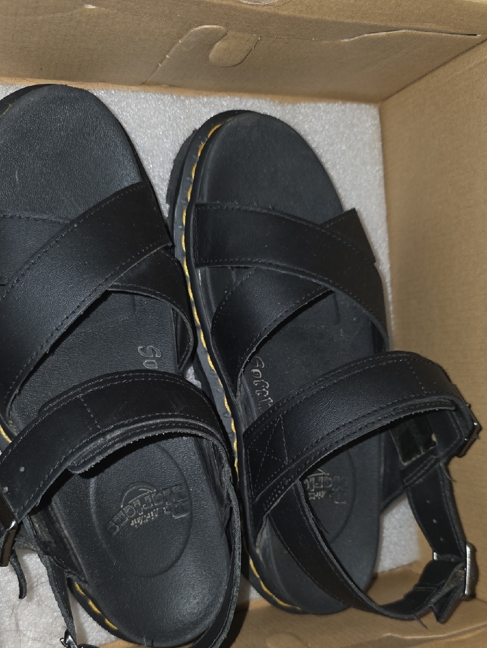 Women's Black Leather Adjustable Strap Sandals Dr Marten